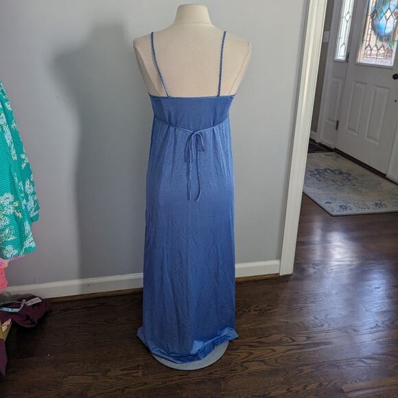 Vintage Women's Gilead Blue Small Nightgown Slip USA Made Braided Lace - Picture 3 of 7
